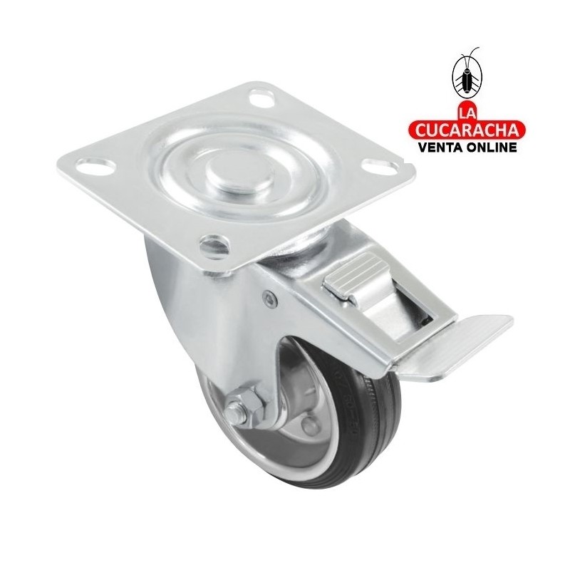 RUEDA GOMA BORRACHA NUCLEO METALICO CON PLETINA Y FRENO MODELO 2523.