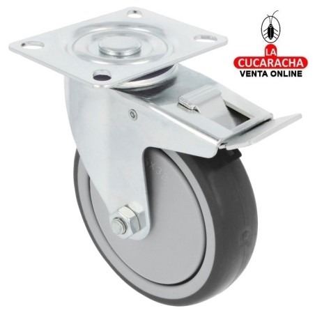 RUEDA GOMA BORRACHA CON PLETINA GIRATORIA Y FRENO MODELO 2530.