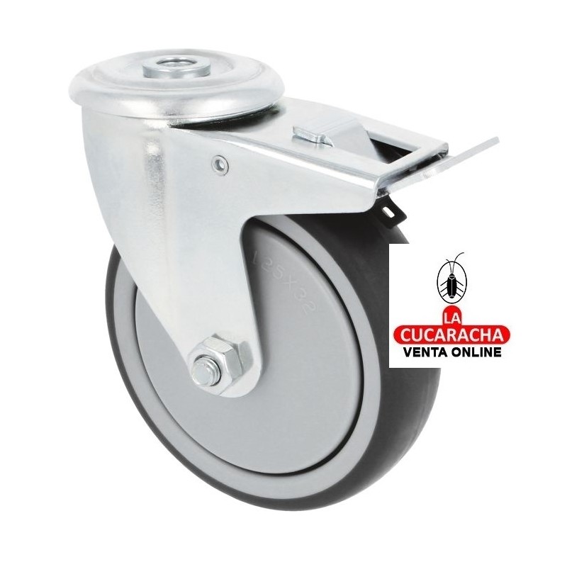 RUEDA GOMA BORRACHA CON AGUJERO Y FRENO MODELO 2531.