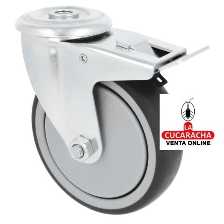 RUEDA GOMA BORRACHA CON AGUJERO Y FRENO MODELO 2531.