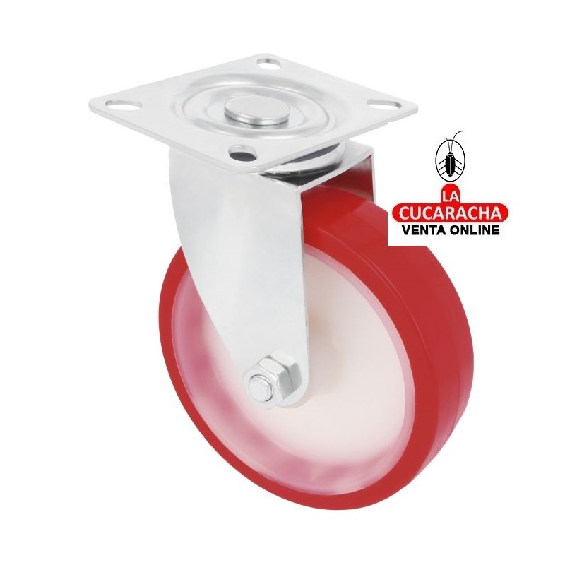 RUEDA POLIURETANO ROJO CON PLETINA MODELO 2540.