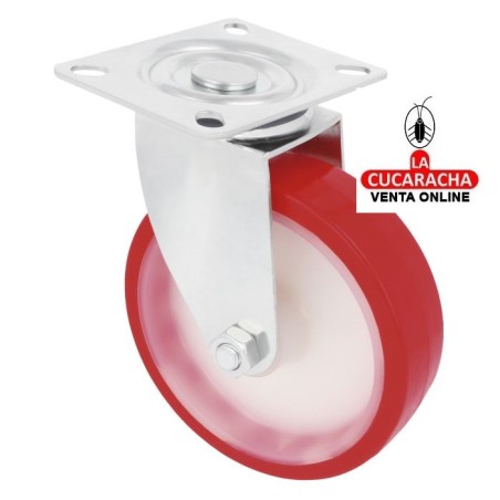 RUEDA POLIURETANO ROJO CON PLETINA MODELO 2540.