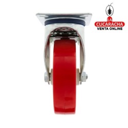 RUEDA POLIURETANO ROJO CON PLETINA Y FRENO MODELO 2540.