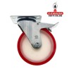 RUEDA POLIURETANO ROJO CON PLETINA Y FRENO MODELO 2540.