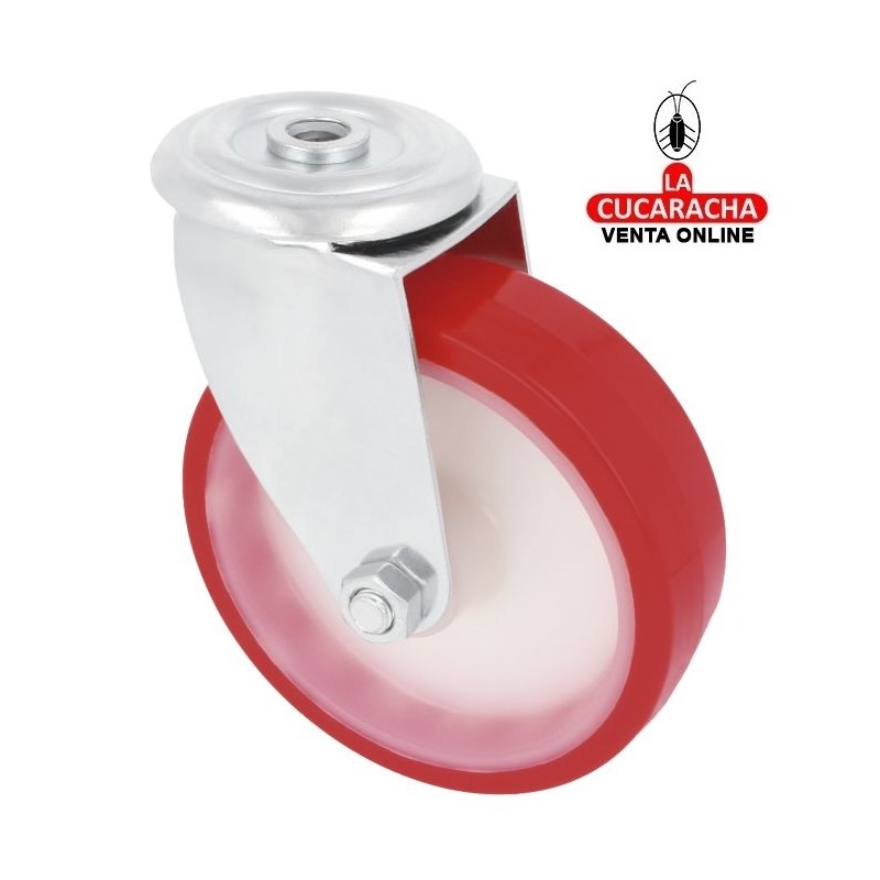 RUEDA POLIURETANO ROJO CON AGUJERO MODELO 2541.