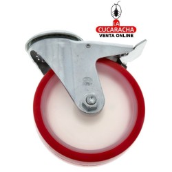 RUEDA POLIURETANO ROJO CON AGUJERO Y FRENO MODELO 2541.