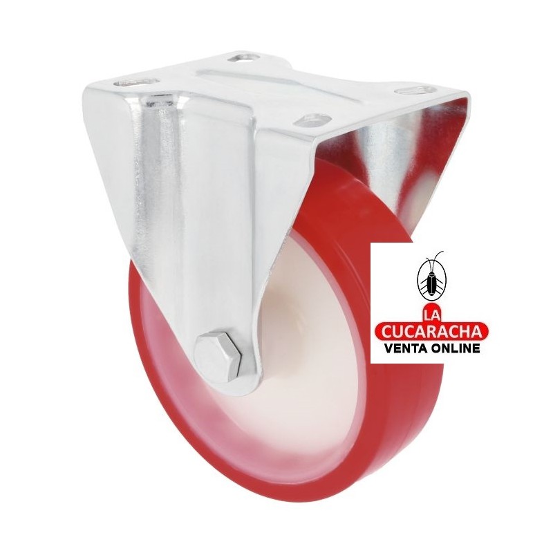 RUEDA POLIURETANO ROJO CON PLETINA FIJA MODELO 2542.