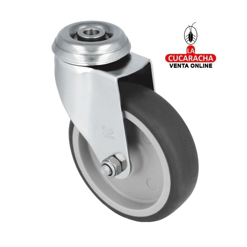 RUEDA CAUCHO TERMOPLASTICO CON PLETINA Y AGUJERO ACERO INOX MODELO 2561.