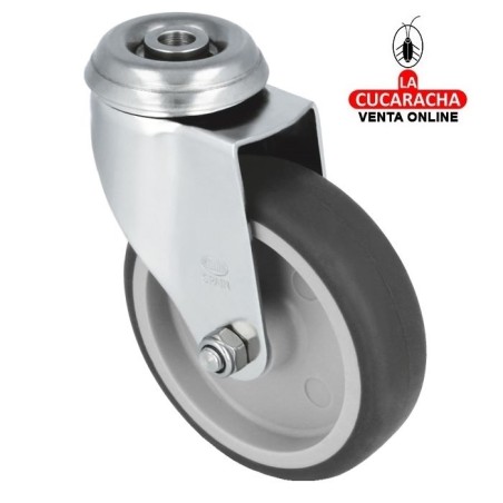 RUEDA CAUCHO TERMOPLASTICO CON PLETINA Y AGUJERO ACERO INOX MODELO 2561.