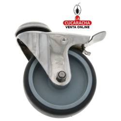RUEDA CAUCHO TERMOPLASTICO CON PLETINA AGUJERO Y FRENO ACERO INOX MODELO 2561.