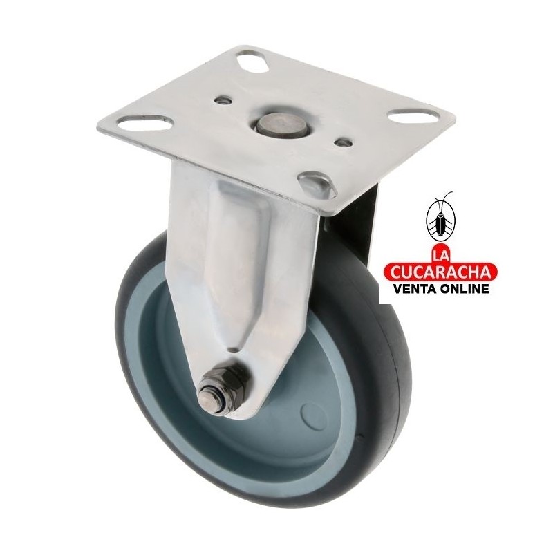 RUEDA CAUCHO TERMOPLASTICO CON PLETINA FIJA ACERO INOX MODELO 2562.