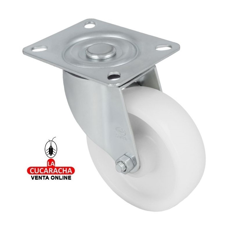 RUEDA NYLON BLANCO CON PLETINA MODELO 2550.