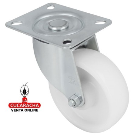 RUEDA NYLON BLANCO CON PLETINA MODELO 2550.