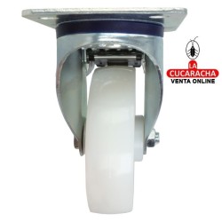 RUEDA NYLON BLANCO CON PLETINA Y FRENO MODELO 2550.