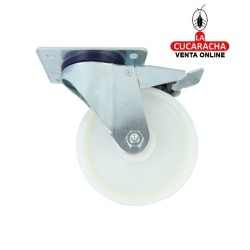 RUEDA NYLON BLANCO CON PLETINA Y FRENO MODELO 2550.