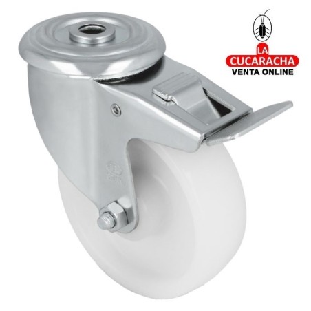RUEDA NYLON BLANCO CON AGUJERO Y FRENO MODELO 2551.
