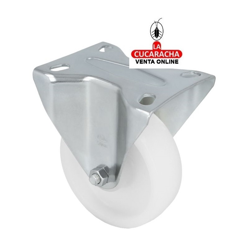 RUEDA NYLON BLANCO CON PLETINA FIJA MODELO 2552.