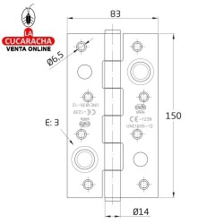 BISAGRA SEGURIDAD ACERO INOX CANTO CUADRADO PUERTAS ENTRADA MODELO 565CE.