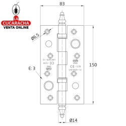 BISAGRA SEGURIDAD ACERO INOX CANTO CUADRADO PUERTAS ENTRADA MODELO 567CE.