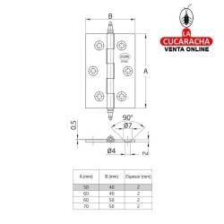 BLISTER 2-BISAGRA PUERTAS FIJA LATON CANTO CUADRADO Y REMATE MODELO 1003.