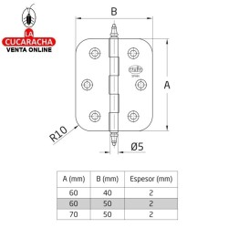 BISAGRA PUERTAS FIJA LATON CANTO REDONDO Y REMATE MODELO 1030.