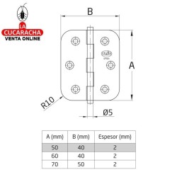 BISAGRA PUERTAS FIJA LATON CANTO REDONDO Y REMATE PLANO MODELO 1130.