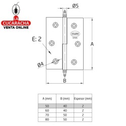 BISAGRA PUERTAS DESMONTABLE LATON CANTO CUADRADO Y REMATE MODELO 1006.