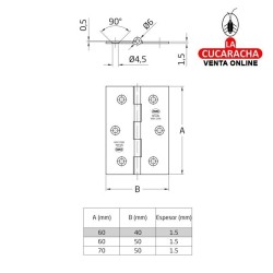 BISAGRA PUERTAS FIJA ACERO INOX CANTO CUADRADO SIN REMATE MODELO 2002.