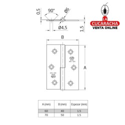 BISAGRA PUERTAS DESMONTABLE ACERO INOX CANTO CUADRADO SIN REMATE MODELO 2066.