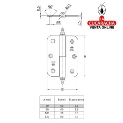 BISAGRA PUERTAS DESMONTABLE ACERO INOX CANTO REDONDO CON REMATE MODELO 2070.