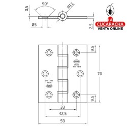 BISAGRA PUERTAS FIJA ACERO INOX CANTO CUADRADO SIN REMATE MODELO 2088.