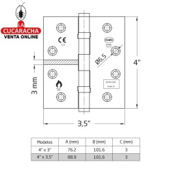 PAR 2-BISAGRA PUERTAS DESMONTABLE ACERO INOX CANTO CUADRADO REMATE PLANO MODELO 2012CE.