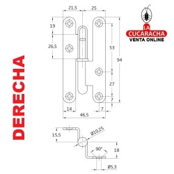 PERNIO ESCUADRA PUERTAS HOJA SOLAPADA ACERO CANTO REDONDO SIN REMATE MODELO 2.