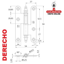 PERNIO PUERTAS ACERO CANTO REDONDO CON REMATE LATONADO BARNIZADO MODELO 408.