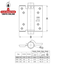 BISAGRA CIERRE AUTOMATICO PUERTA MUELLE SIMPLE ACCION CANTO CUADRADO MODELO 3036.