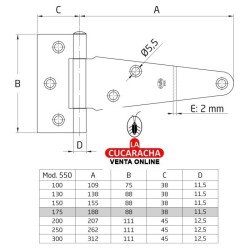 BLISTER 1-BISAGRA EN -T- ACERO PUERTAS LISAS MODELO 550.