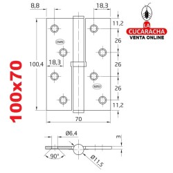 BISAGRA DESMONTABLE ACERO PUERTAS CANTO CUADRADO SIN REMATE MODELO 5007A.