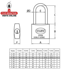Candado Laton Arco Largo Acero Doble cierre MODELO 3.
