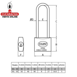 Candado Laton Arco Extra Largo Acero Doble cierre MODELO 3EL.