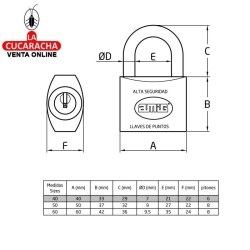 Candado Laton ALTA SEGURIDAD Arco normal Acero MODELO 150.