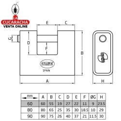 Candado Acero MONOBLOQUE RECTANGULAR Barra Acero MODELO 201.
