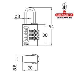 Candado COMBINACION DE LATON arco Acero MODELO 42.