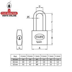 Candado Laton Niquelado arco largo Acero Inox MODELO 61.