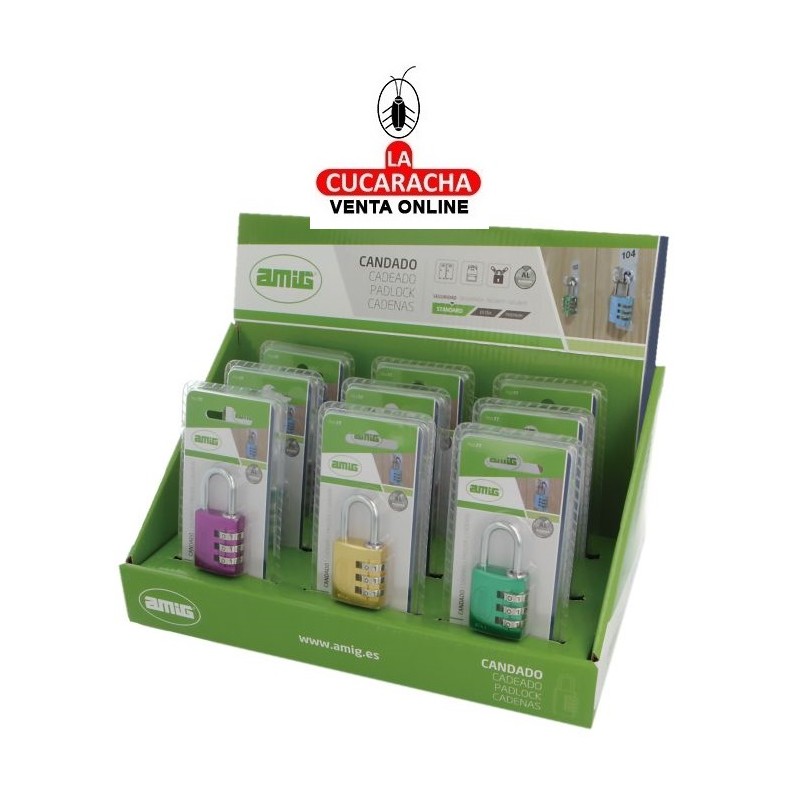 Candado COMBINACION DE ALUMINIO EXPOSITOR DE 9 MODELO 77.