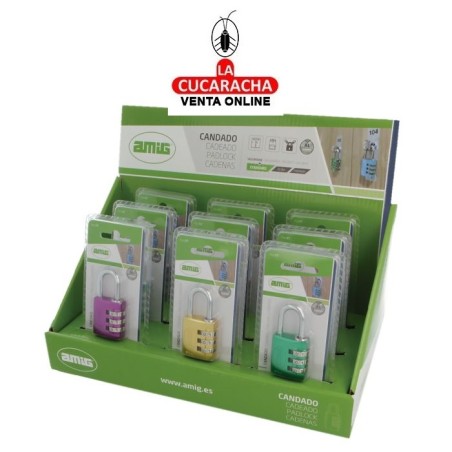 Candado COMBINACION DE ALUMINIO EXPOSITOR DE 9 MODELO 77.