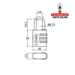 Candado COMBINACION DE ALUMINIO EXPOSITOR DE 9 MODELO 77.
