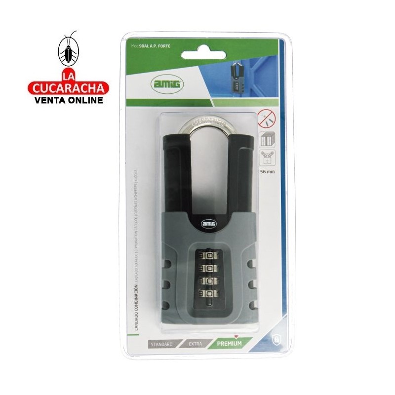 Candado COMBINACION ZINC Arco Largo protegido de Acero MODELO 90AL A.P. FORTE.