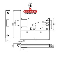 CERRADURA EMBUTIR PAÑO CENTRAL CARPINTERIA METALICA MODELO 726.