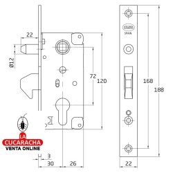 CERRADURA EMBUTIR GUIA Y PALANCA-GANCHO CARPINTERIA METALICA MODELO 745.