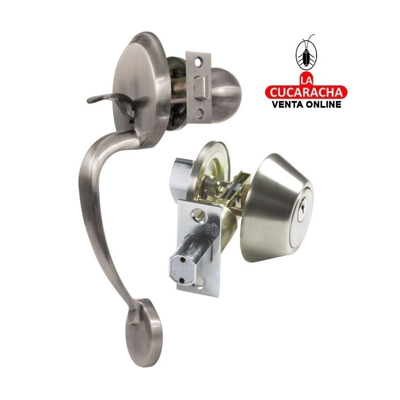 CERROJO DE ROSETA LLAVE EXTERIOR Y CONDENA INTERIOR Y MANILLON MODELO 1900.